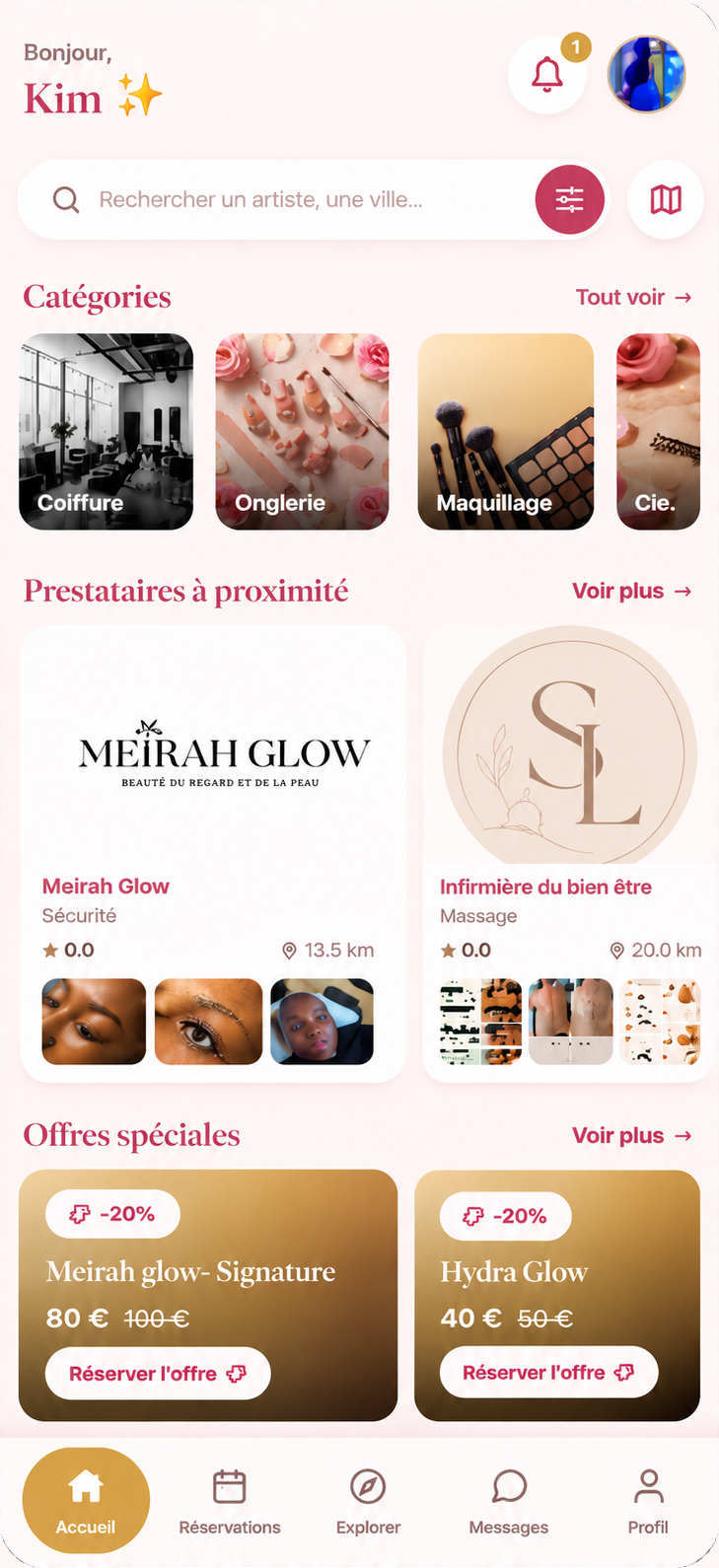 Écran d’accueil de l’application This Glam
