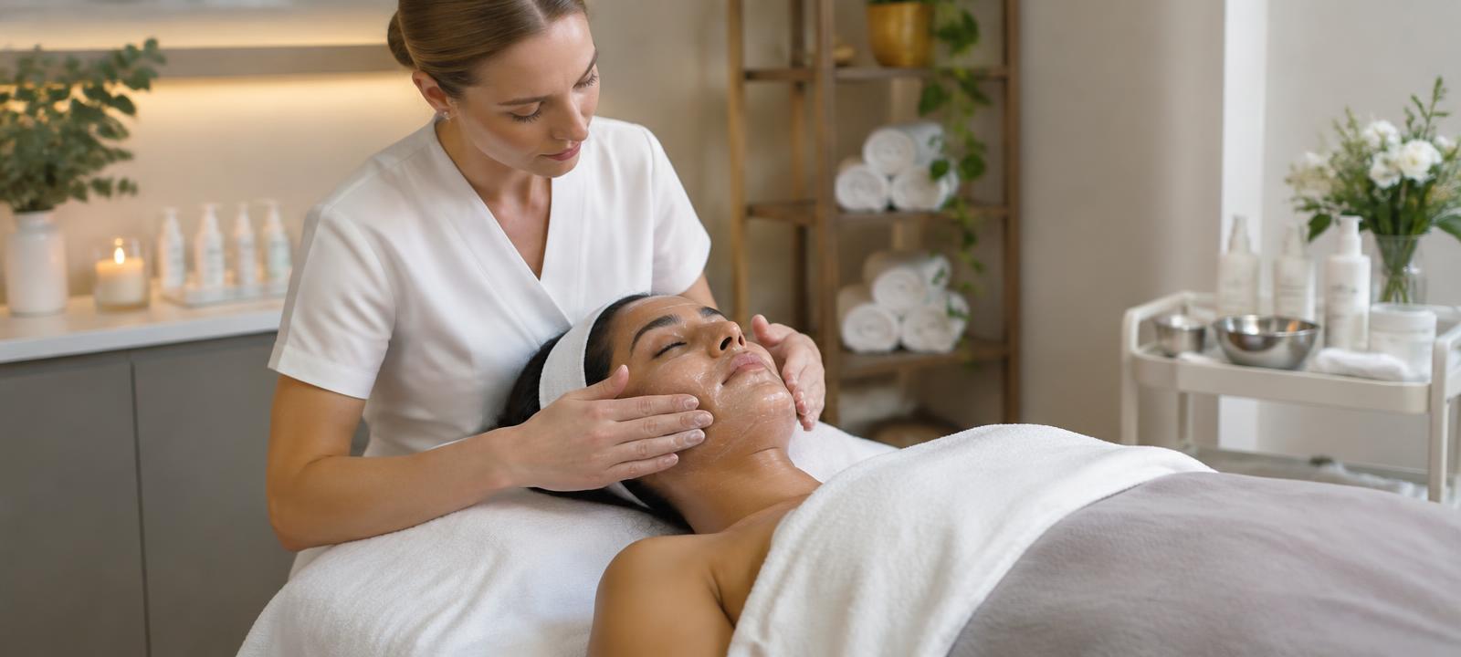 Esthéticienne réalisant un soin du visage